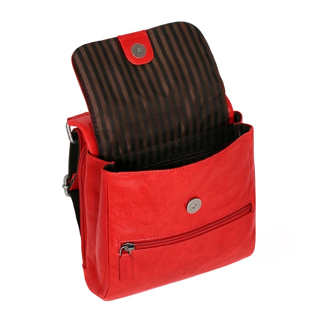 JACK GEORGES SoHo Slim Pebbled Leather Crossbody Bag Red